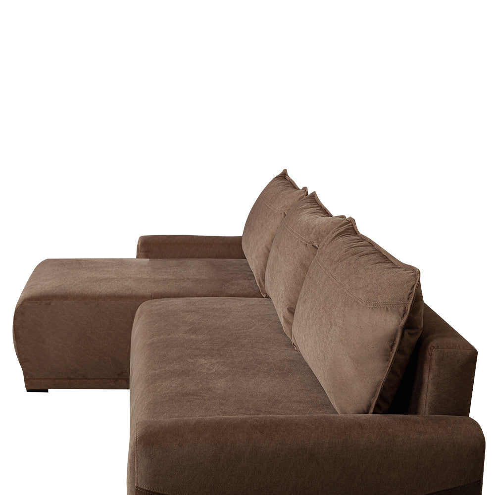 Coltar Extensibil Lea Interschimbabil Stanga/Dreapta, 5 Locuri, Lada Depozitare, Maro 256 Cm