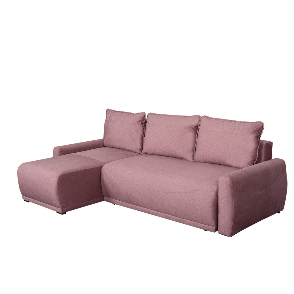 Coltar Extensibil Lea Interschimbabil Stanga/Dreapta, 5 Locuri, Lada Depozitare, Roz, 256 Cm