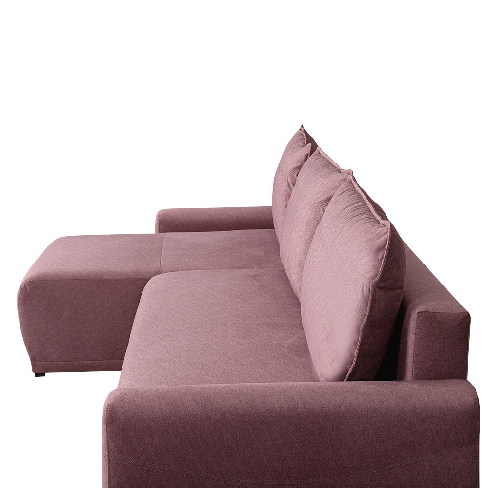 Coltar Extensibil Lea Interschimbabil Stanga/Dreapta, 5 Locuri, Lada Depozitare, Roz, 256 Cm