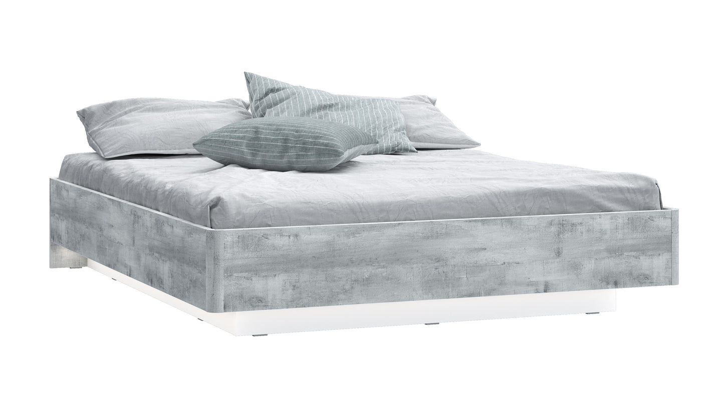 Pat Cu Tablie Buganvilla Dimensiune Saltea 140 x 190 Cm,  Alb, Gri vintage si Alb Lucios