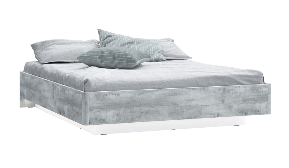 Pat Cu Tablie Buganvilla Dimensiune Saltea 140 x 190 Cm,  Alb, Gri vintage si Alb Lucios