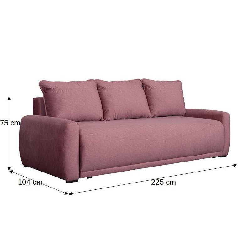 Canapea Extensibila Lea, 3 Locuri, Lada Depozitare, Roz, 225 Cm