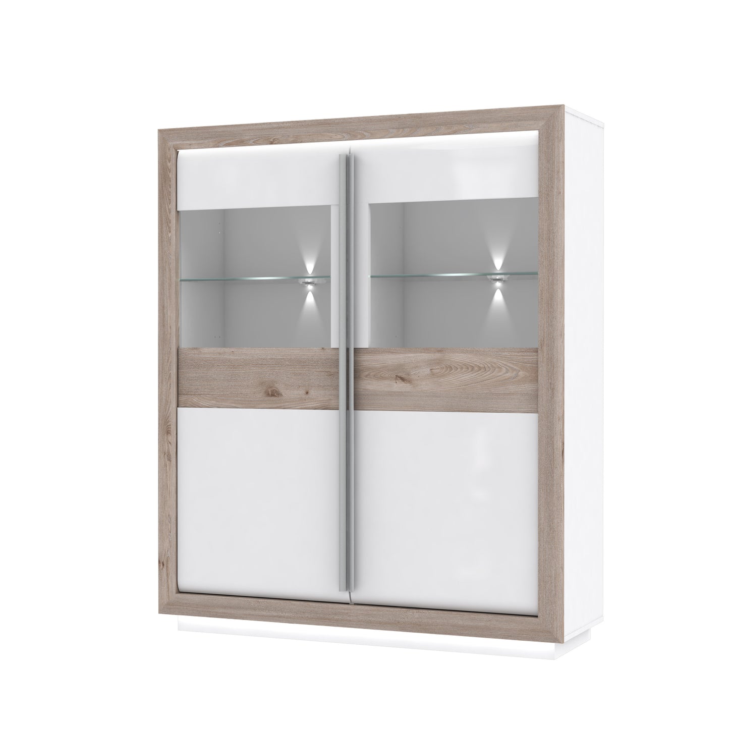 Vitrina Cuantico Stejar Nelson, Alb Si Alb Super Lucios, 133 Cm