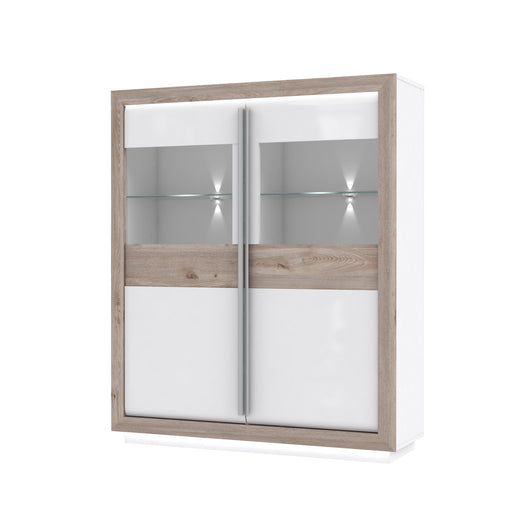 Vitrina Cuantico Stejar Nelson, Alb Si Alb Super Lucios, 133 Cm