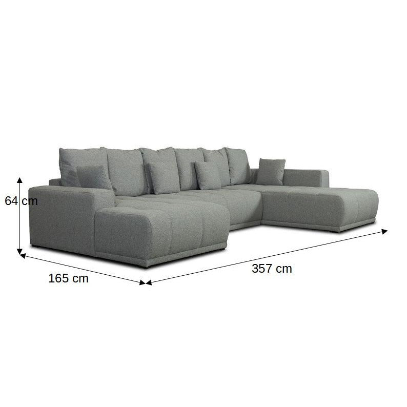 Coltar U Extensibil Otis Dreapta, 6 Locuri, Lada Depozitare, Gri, 357 Cm