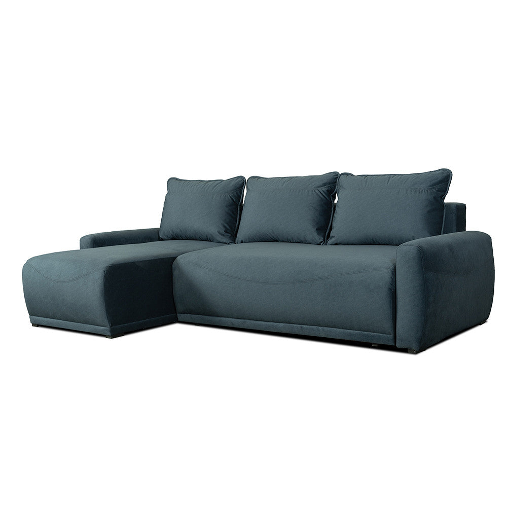 Coltar Extensibil Lea Interschimbabil Stanga/Dreapta, 5 Locuri, Lada Depozitare, Albastru, 256 Cm