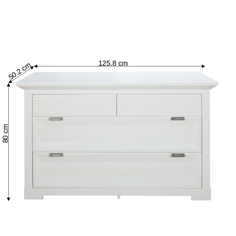Comoda Cu 4 Sertare Verona Bianco Alb , 125.8 Cm