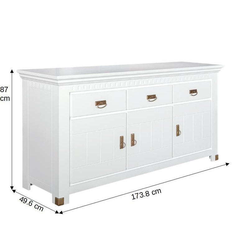 Bufet Saint Tropez, 3 Usi si 3 Sertare, Vopsit Alb, 173.8 Cm