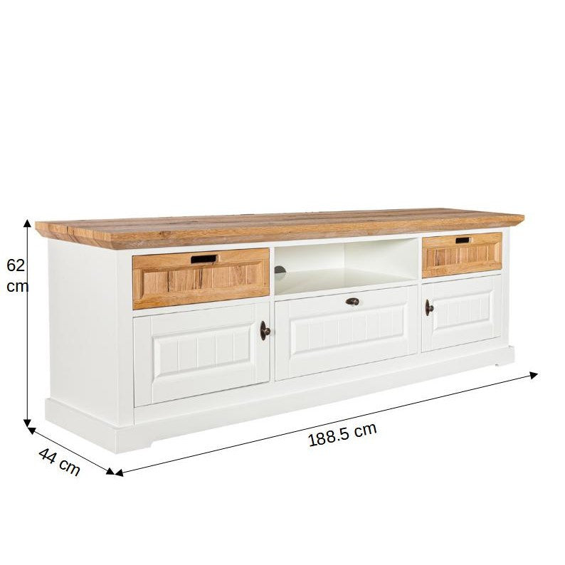 Comoda Tv Tivoli Cu 3 Usi Si 2 Sertare Alb Si Natur, 188.5 Cm