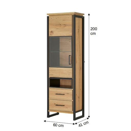 Vitrina Stanga Reno Cu 1 Usa Si 2 Sertare, Smoked Oak, 60 Cm