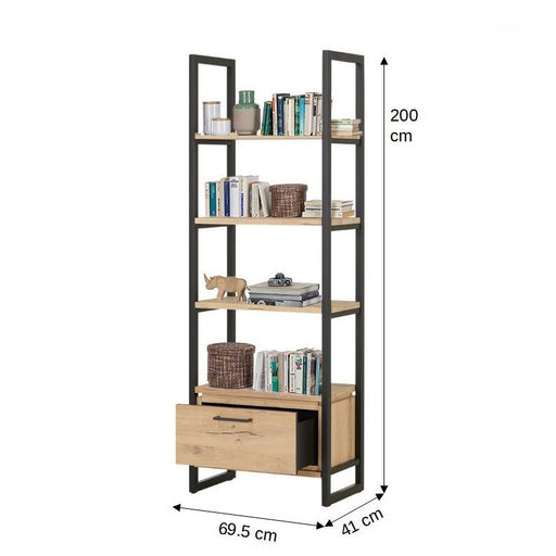 Biblioteca Reno Cu 1 Sertar, Smoked Oak, Furnir Din Lemn Masiv, 69.5 Cm