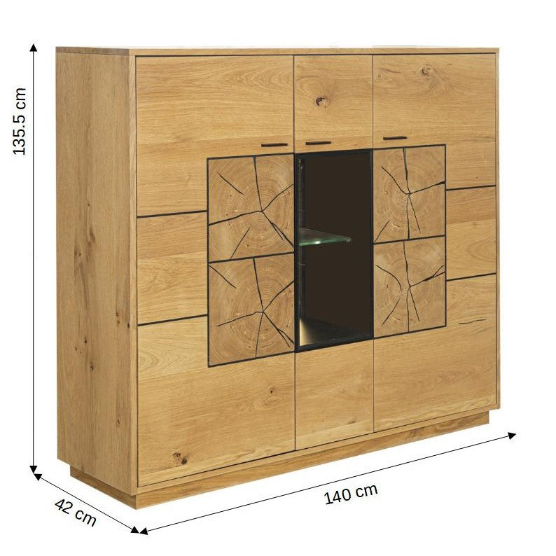 Comoda Bar Urbano Oak Cu 3 Usi, Stejar Rustic Si Negru, 140 Cm