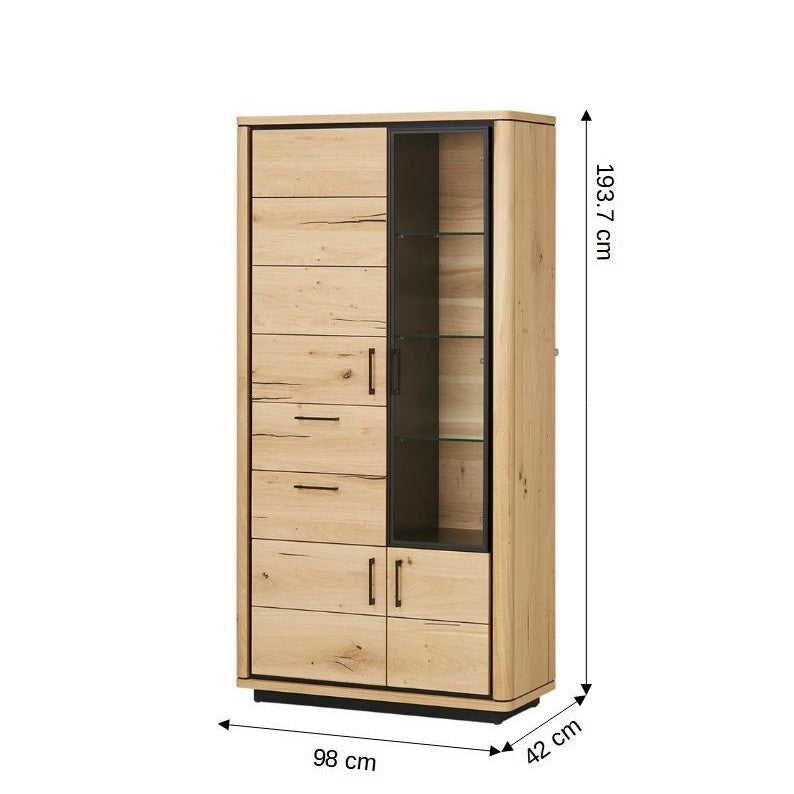 Vitrina Tulsa Smoked Oak, Furnir Din Lemn Masiv, 98 Cm