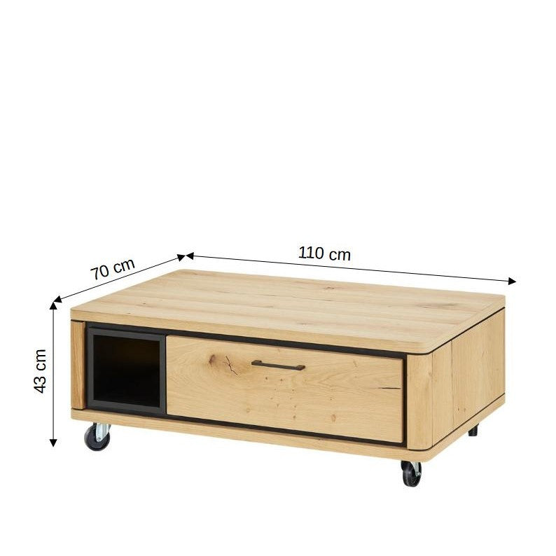 Masa Cafea Tulsa Smoked Oak, Furnir Din Lemn Masiv, 110 Cm