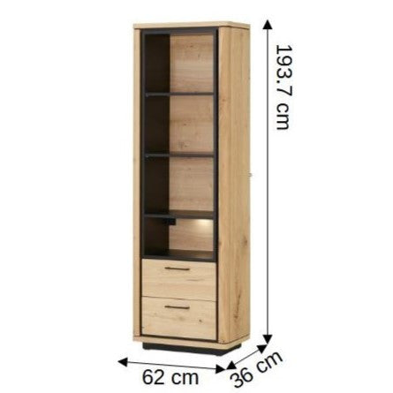 Biblioteca 2 Sertare Tulsa, Smoked Oak, Furnir Din Lemn Masiv, 62 Cm