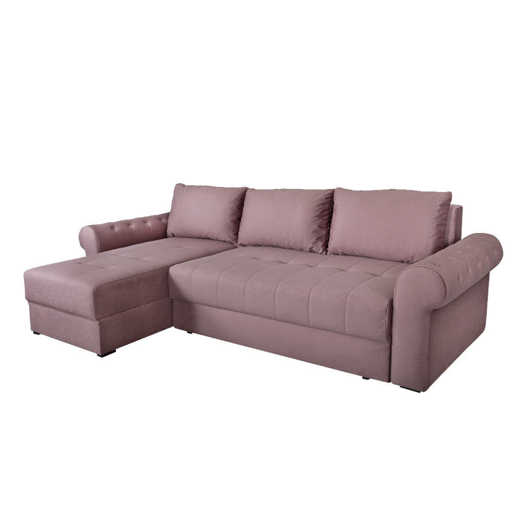 Coltar Extensibil Stanga Trendy, 5 Locuri, Lada Depozitare, Roz, 275 Cm