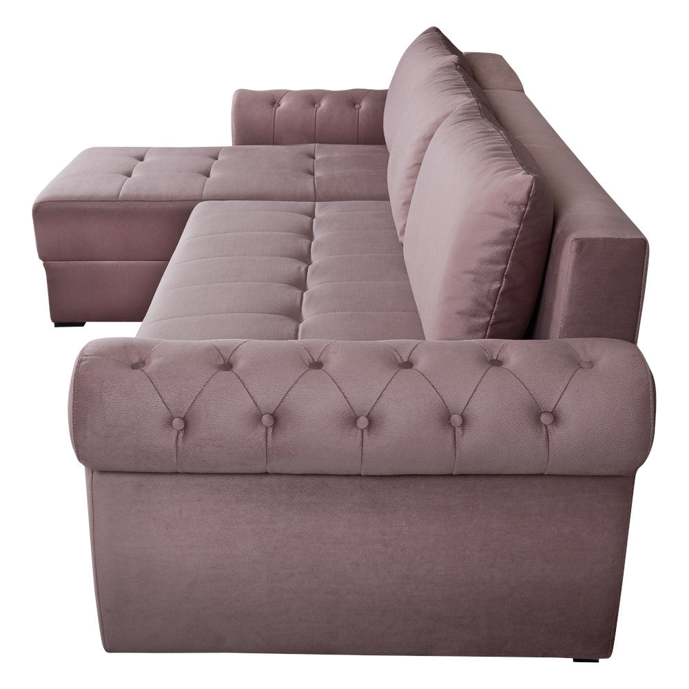 Coltar Extensibil Stanga Trendy, 5 Locuri, Lada Depozitare, Roz, 275 Cm