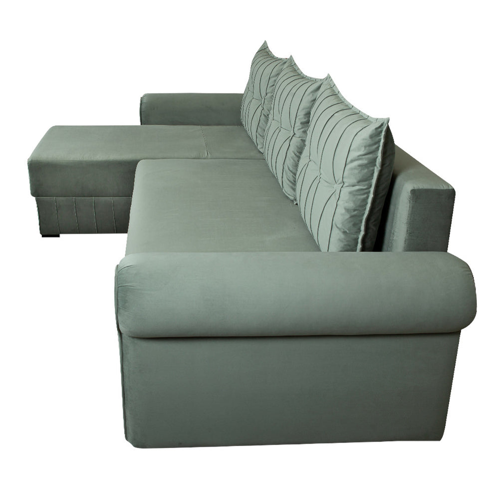 Coltar Extensibil Stanga Chic, 5 Locuri, Lada Depozitare, Verde, 273 Cm