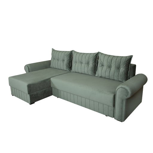 Coltar Extensibil Stanga Chic, 5 Locuri, Lada Depozitare, Verde, 273 Cm