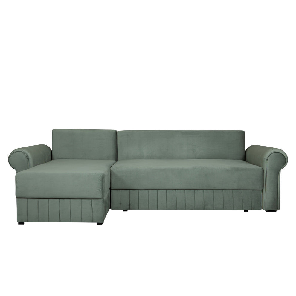 Coltar Extensibil Stanga Chic, 5 Locuri, Lada Depozitare, Verde, 273 Cm