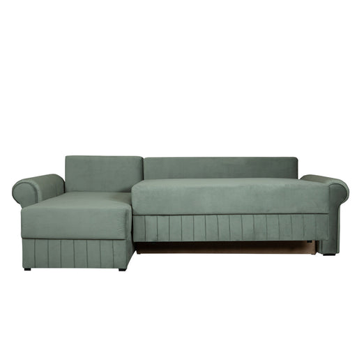 Coltar Extensibil Stanga Chic, 5 Locuri, Lada Depozitare, Verde, 273 Cm