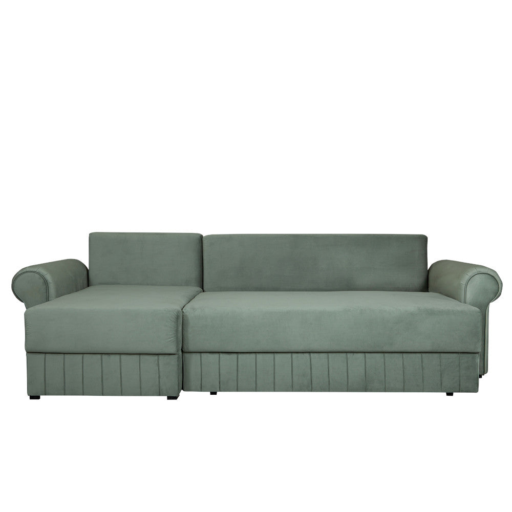 Coltar Extensibil Stanga Chic, 5 Locuri, Lada Depozitare, Verde, 273 Cm