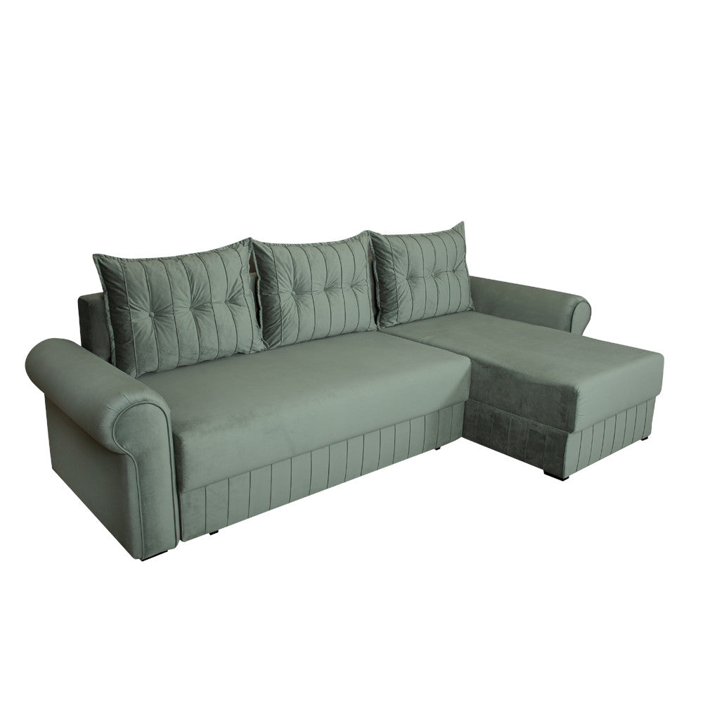 Coltar Extensibil Dreapta Chic, 5 Locuri, Lada Depozitare, Verde, 273 Cm