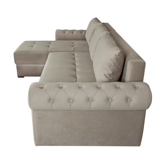 Coltar Extensibil Stanga Trendy, 5 Locuri, Lada Depozitare, Crem, 275 Cm