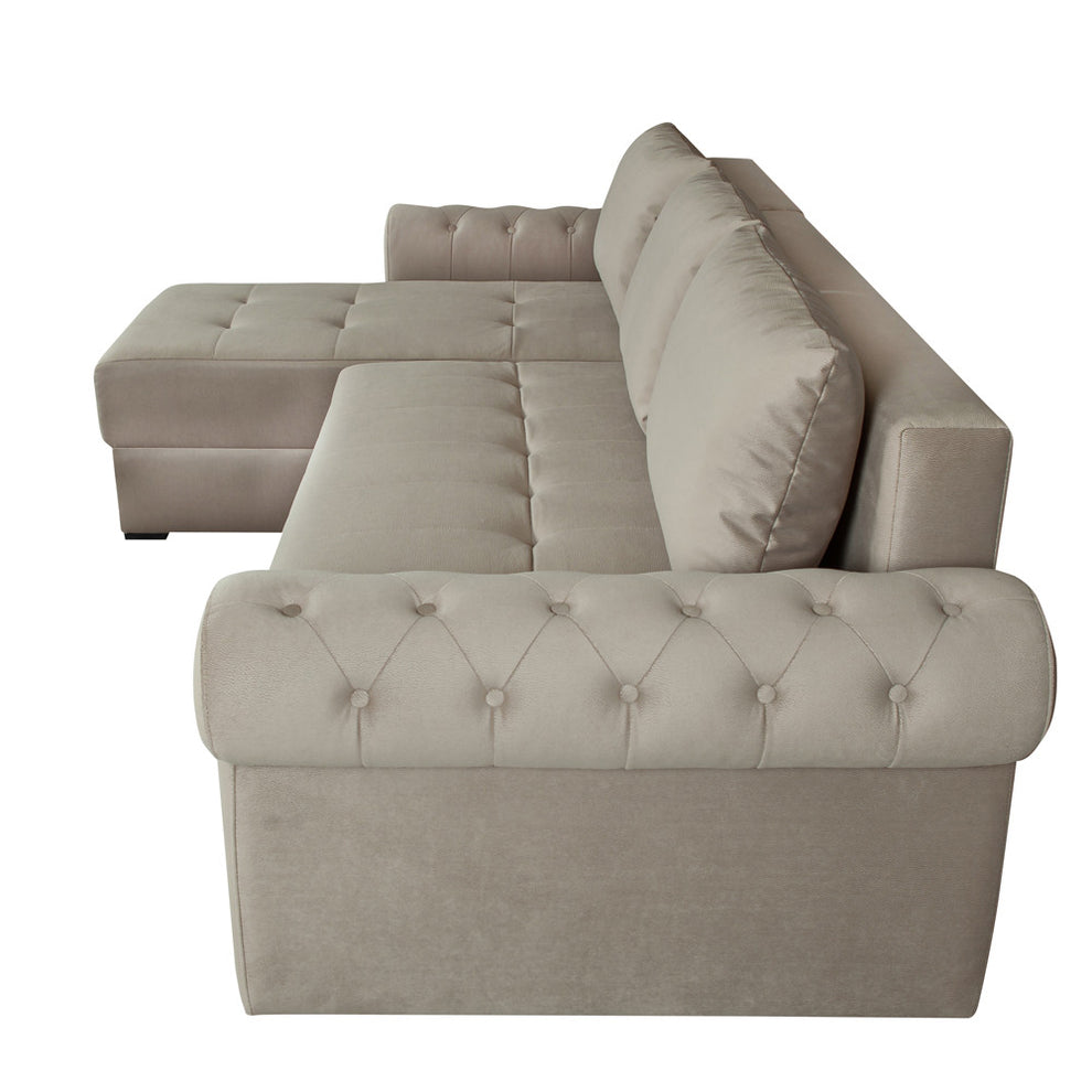Coltar Extensibil Stanga Trendy, 5 Locuri, Lada Depozitare, Crem, 275 Cm