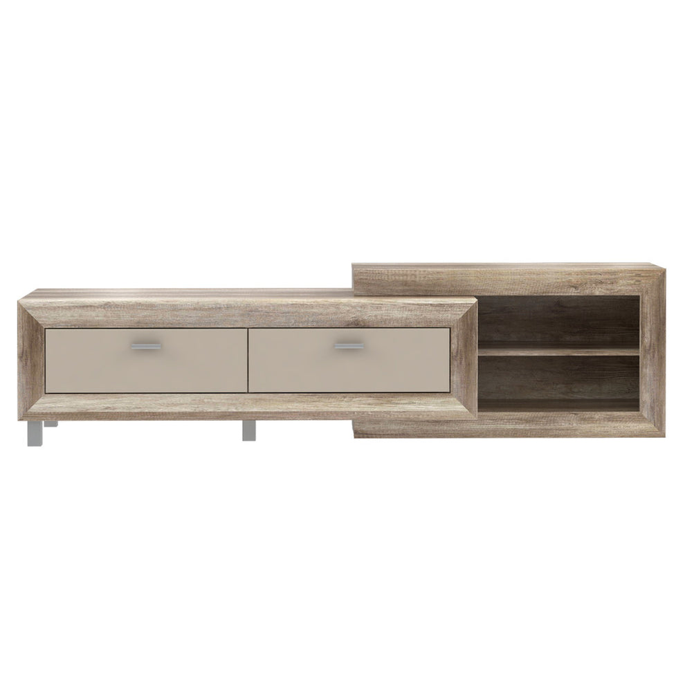 Set Mobila Living/ Camera de Zi Genetic Cu Comoda TV, Vitrina, Vitrina Suspendata si Polita, Sonoma Antic Si Bej Lucios, 280 Cm