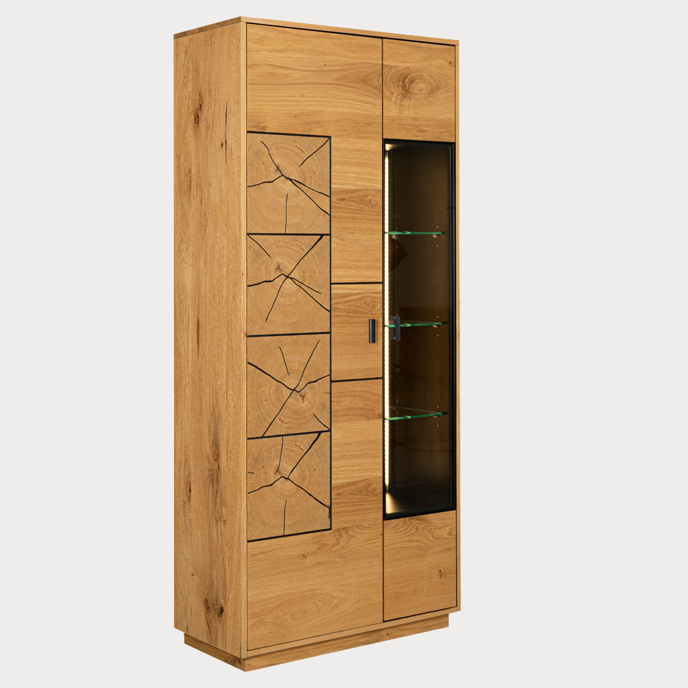 Vitrina Urbano Oak Cu 2 Usi, Stejar Rustic Si Negru, 85 Cm
