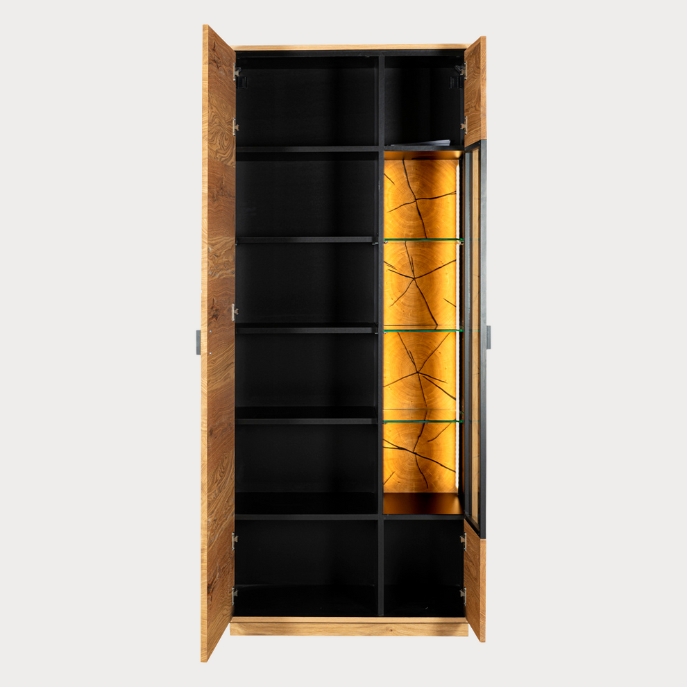 Vitrina Urbano Oak Cu 2 Usi, Stejar Rustic Si Negru, 85 Cm