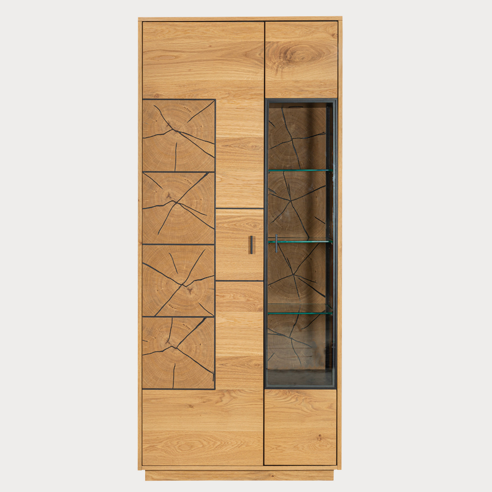 Vitrina Urbano Oak Cu 2 Usi, Stejar Rustic Si Negru, 85 Cm
