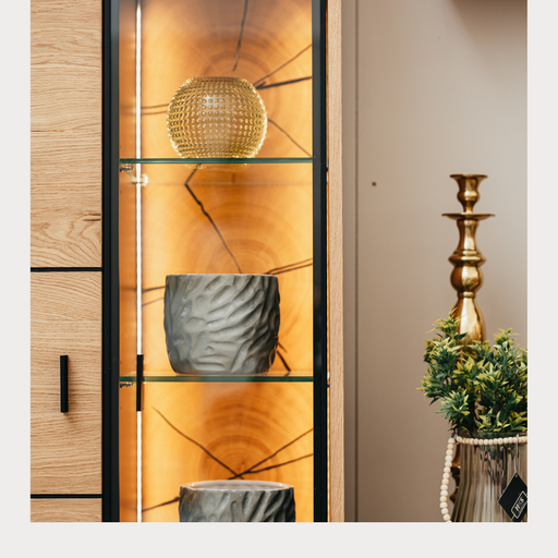 Vitrina Urbano Oak Cu 2 Usi, Stejar Rustic Si Negru, 85 Cm