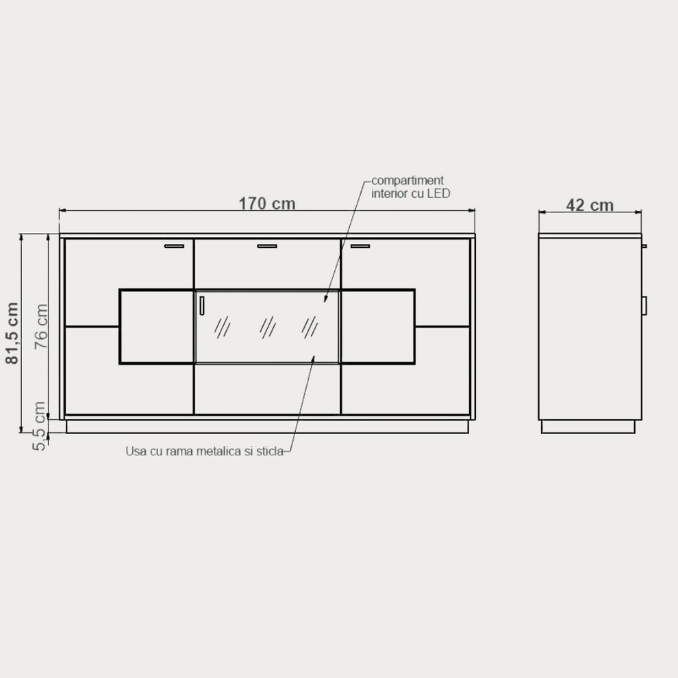 Bufet Urbano Oak Cu 3 Usi Si 1 Sertar, Stejar Rustic Si Negru, 170 Cm