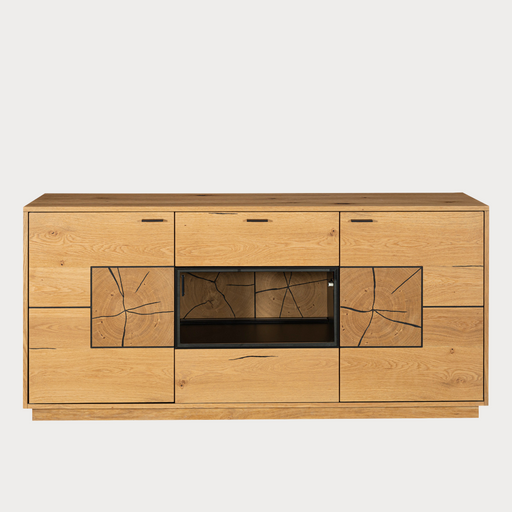 Bufet Urbano Oak Cu 3 Usi Si 1 Sertar, Stejar Rustic Si Negru, 170 Cm