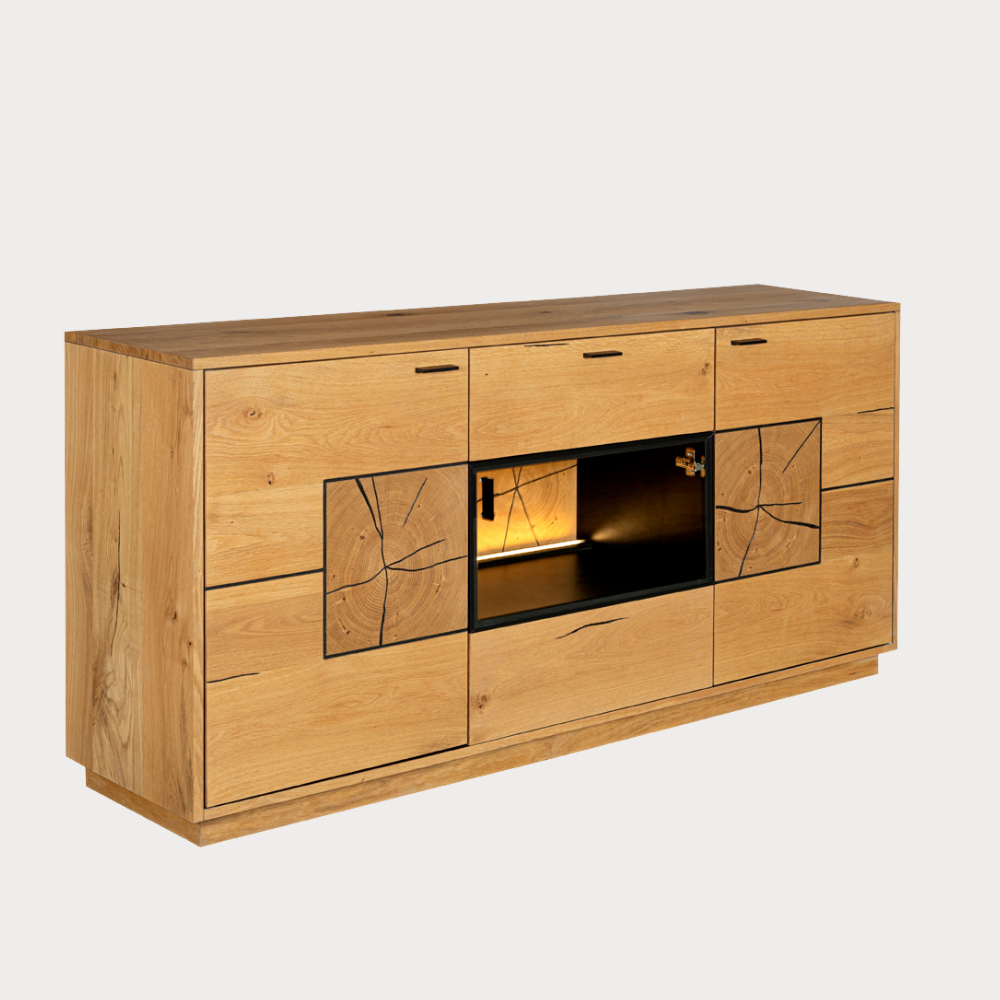 Bufet Urbano Oak Cu 3 Usi Si 1 Sertar, Stejar Rustic Si Negru, 170 Cm