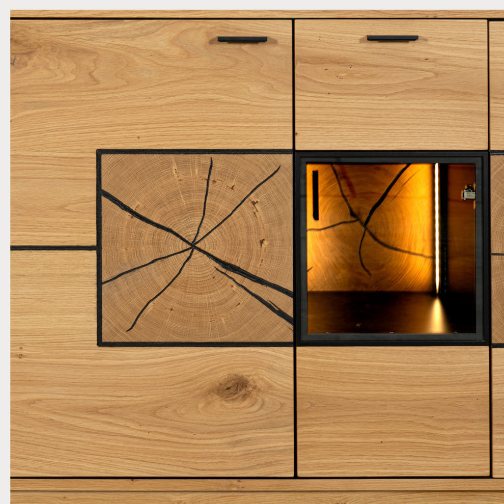 Bufet Urbano Oak Cu 3 Usi Si 1 Sertar, Stejar Rustic Si Negru, 140 Cm