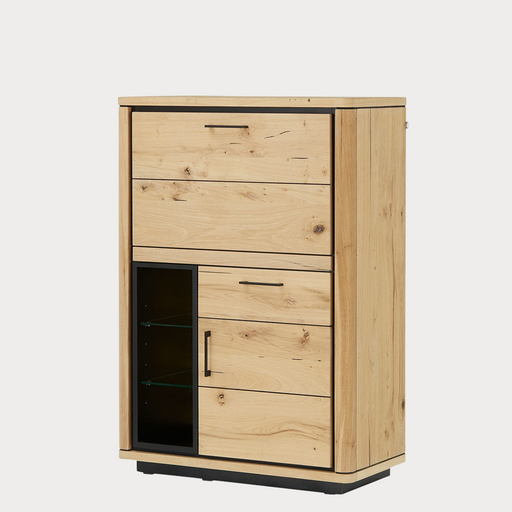 Dulap Birou Tulsa Smoked Oak, Furnir Din Lemn Masiv, 88 Cm