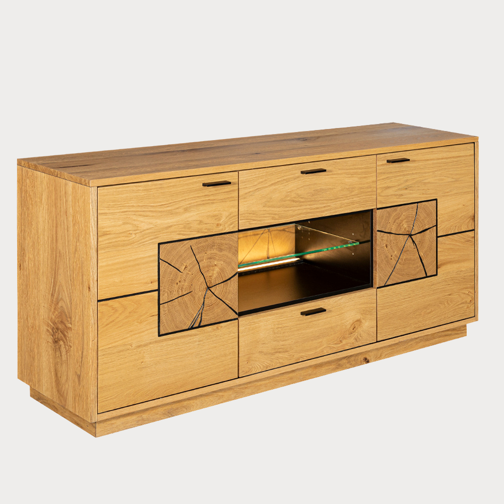 Comoda Tv Urbano Oak Cu 2 Usi Si 2 Sertare, Stejar Rustic Si Negru, 170 Cm