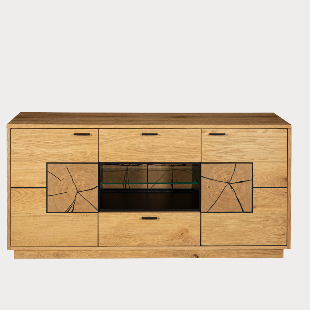 Comoda Tv Urbano Oak Cu 2 Usi Si 2 Sertare, Stejar Rustic Si Negru, 170 Cm