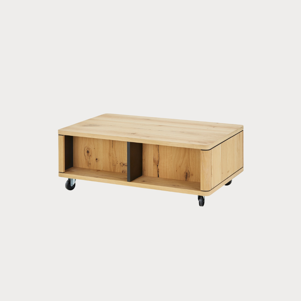 Masa Cafea Tulsa Smoked Oak, Furnir Din Lemn Masiv, 110 Cm