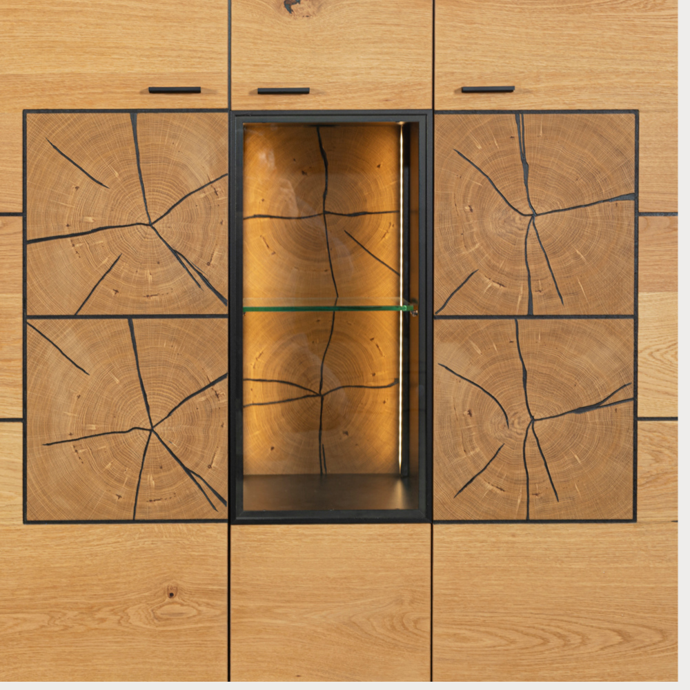 Comoda Bar Urbano Oak Cu 3 Usi, Stejar Rustic Si Negru, 140 Cm