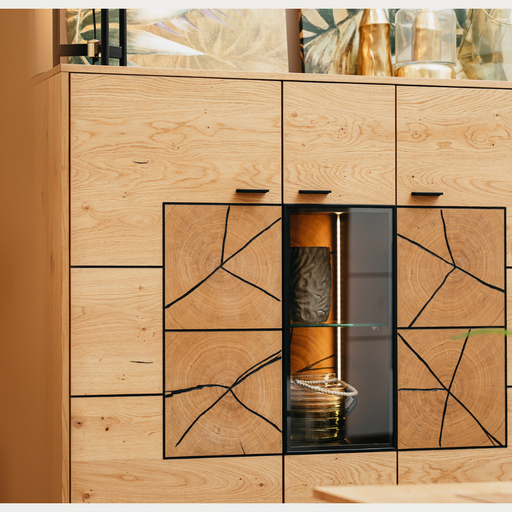 Comoda Bar Urbano Oak Cu 3 Usi, Stejar Rustic Si Negru, 140 Cm