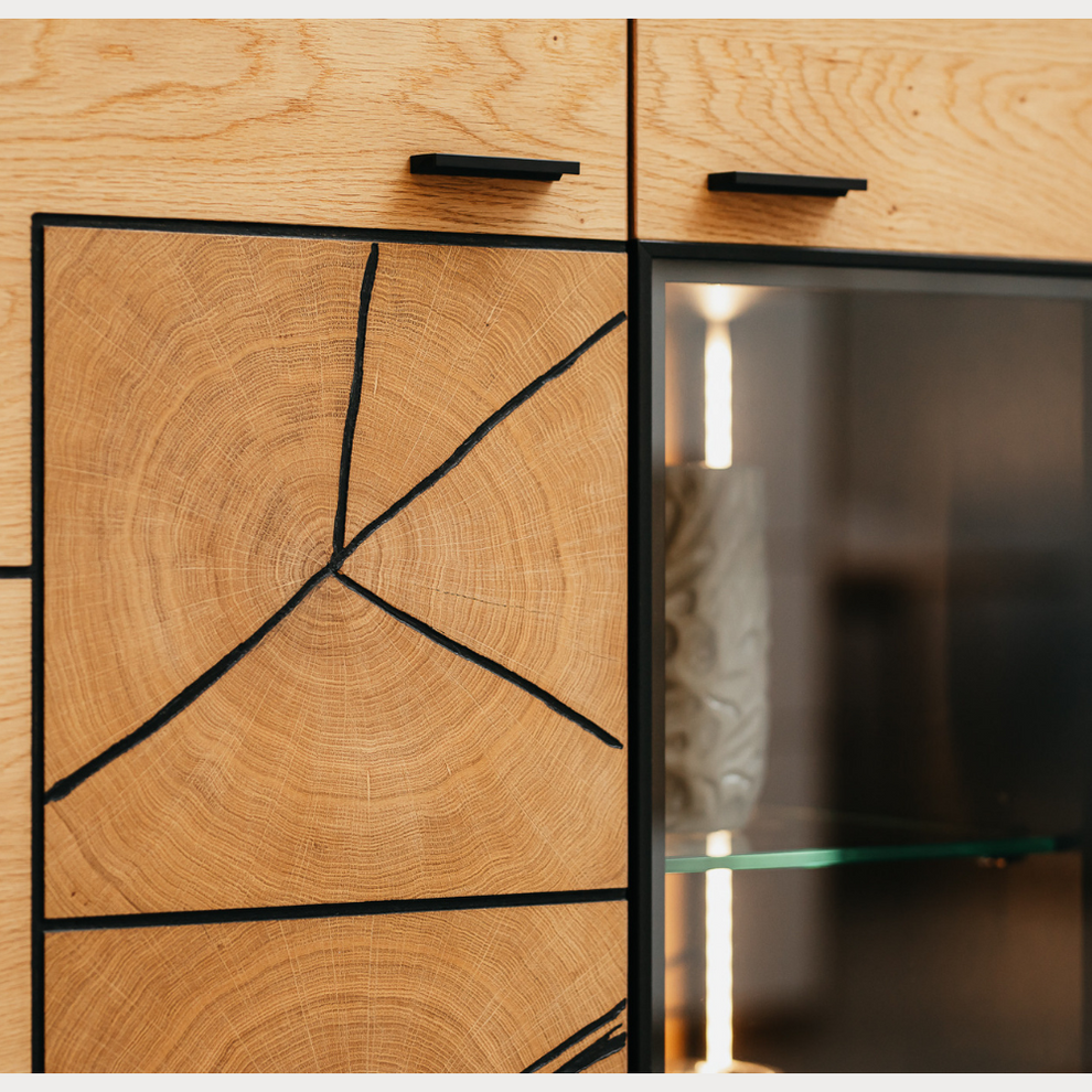 Comoda Bar Urbano Oak Cu 3 Usi, Stejar Rustic Si Negru, 140 Cm