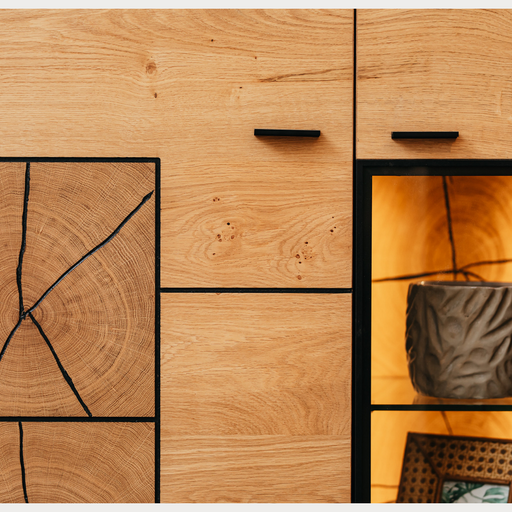 Comoda Bar Urbano Oak Cu 2 Usi, Stejar Rustic Si Negru, 87 Cm