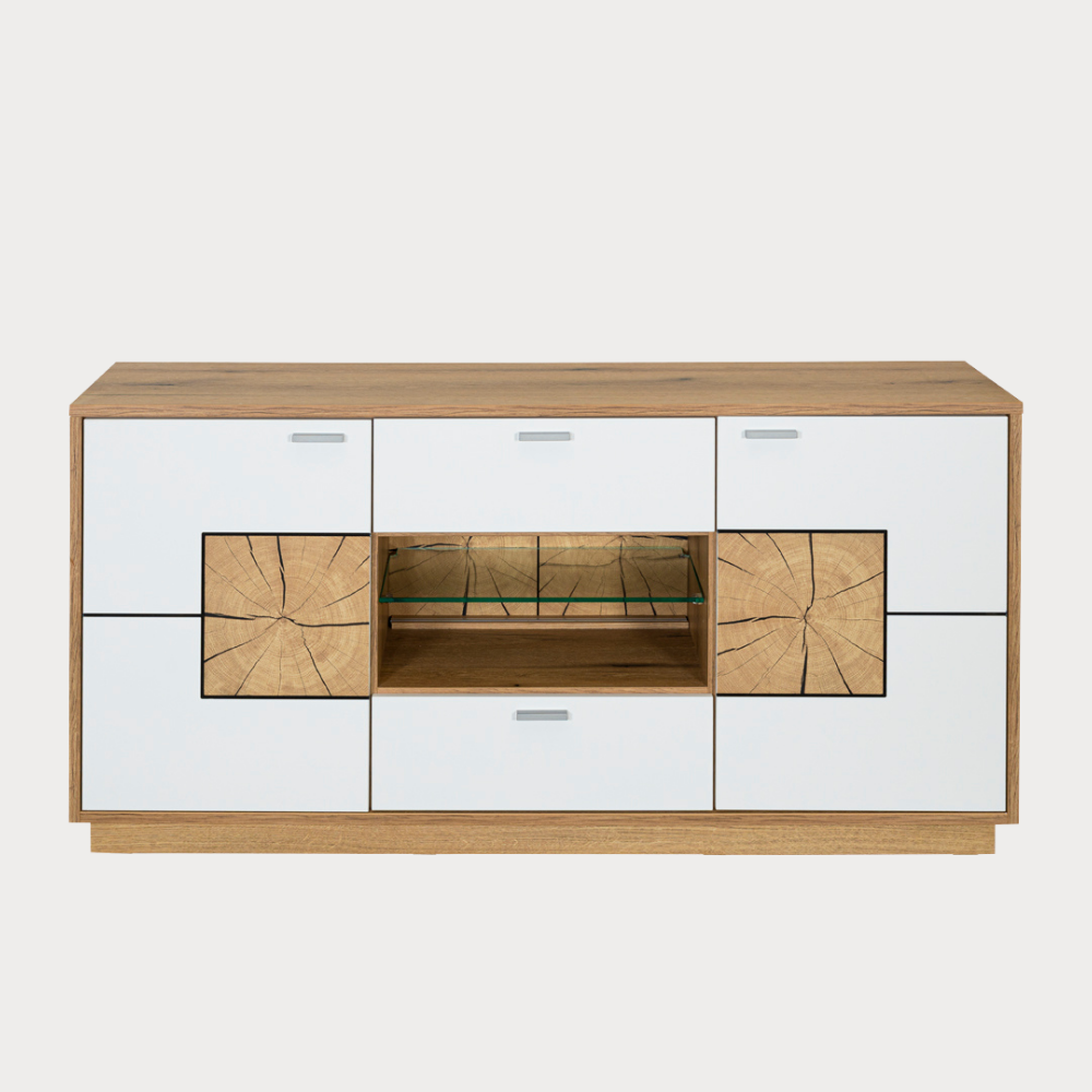 Comoda Urbano White Cu 2 Usi, 2 Sertare Si 1 Nisa Alb Si Natur, 170 Cm