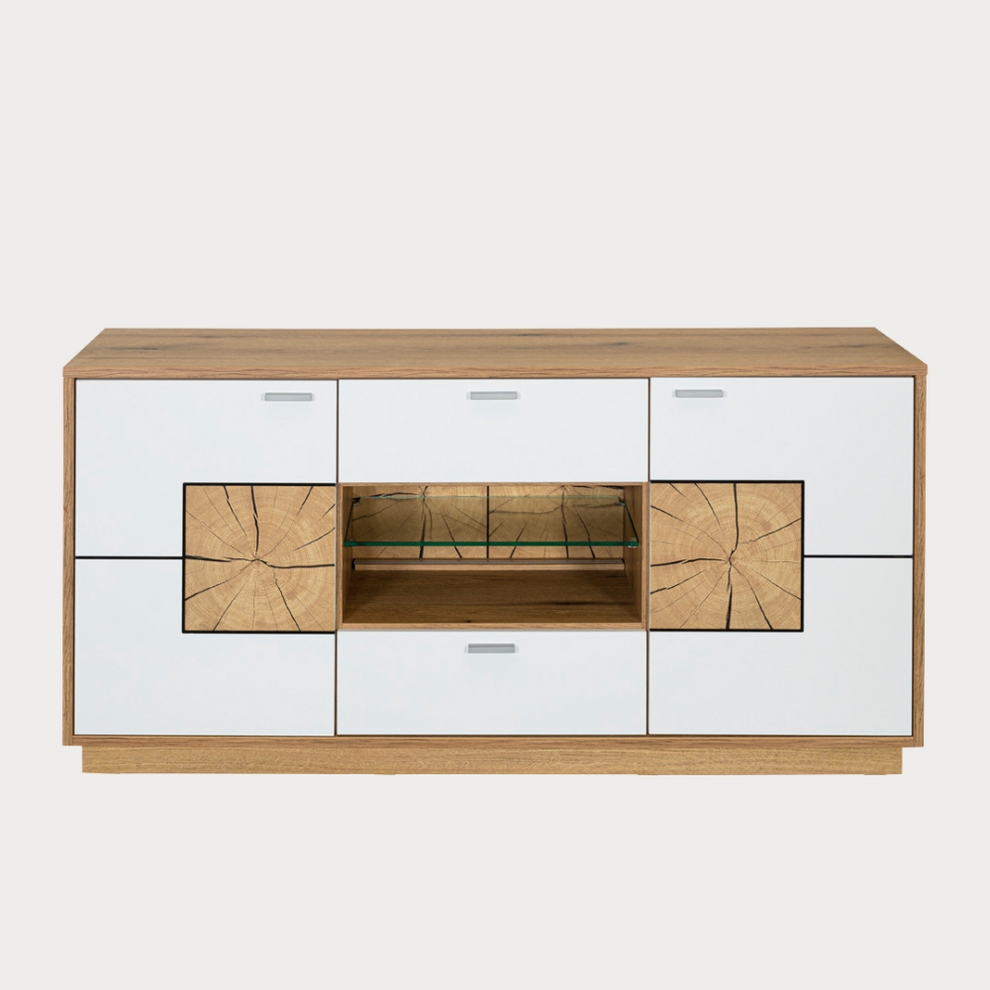 Comoda Urbano White Cu 2 Usi, 2 Sertare Si 1 Nisa Alb Si Natur, 170 Cm