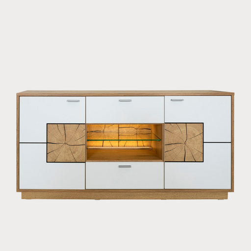 Comoda Urbano White Cu 2 Usi, 2 Sertare Si 1 Nisa Alb Si Natur, 170 Cm