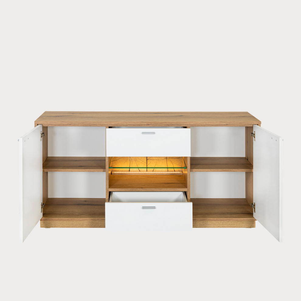 Comoda Urbano White Cu 2 Usi, 2 Sertare Si 1 Nisa Alb Si Natur, 170 Cm